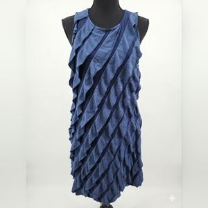 Cupio Navy Textured Ruffle Midi Dress